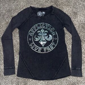 Affliction Black Long Sleeve Tee with Holographic Logo
